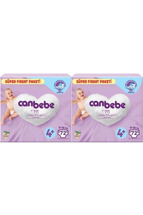 Canbebe Bebek Bezi Süper Fırsat Paketi 9-16Kg 4+No 72 Adet x 2 Paket