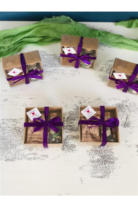 Nisan Vitrini Mehmet Efendi Kahveli Çakıl Taşı Çikolata Kutusu- Mor Kurdele 20 Ad
