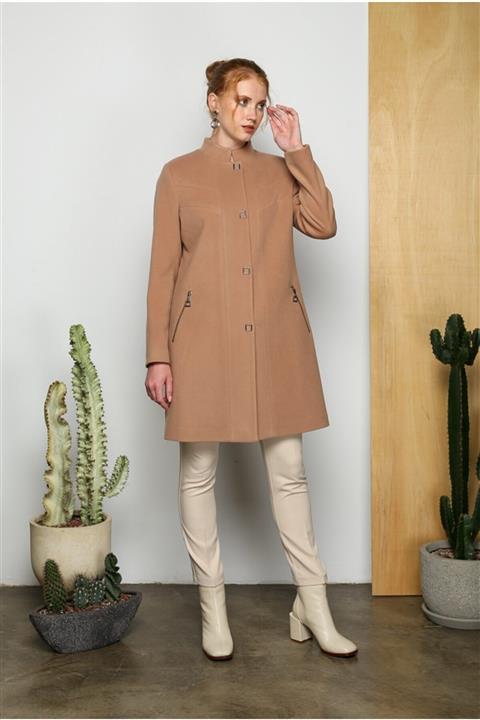 Olcay Hakim Yaka Cebi Fermuarlı Çıtçıt Kapamalı Kaban Kamel 3763