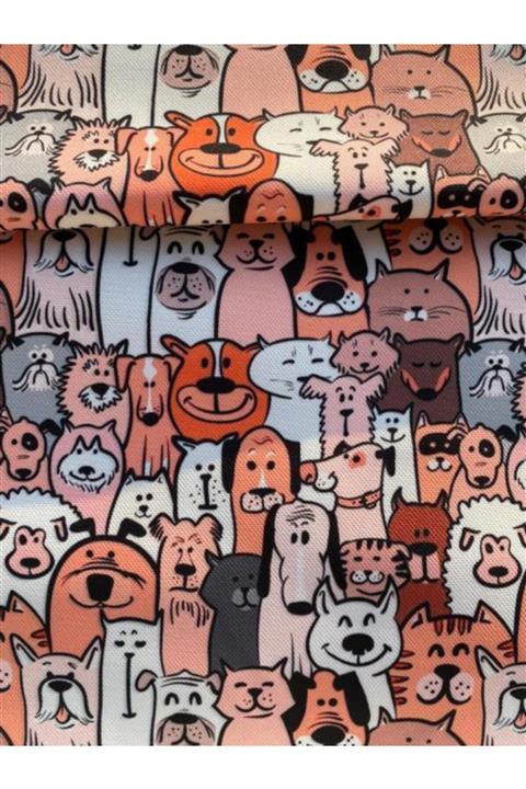 favor kumaş Kedi Köpek Desenli Dijital Baskılı Kumaş Fvr-1133
