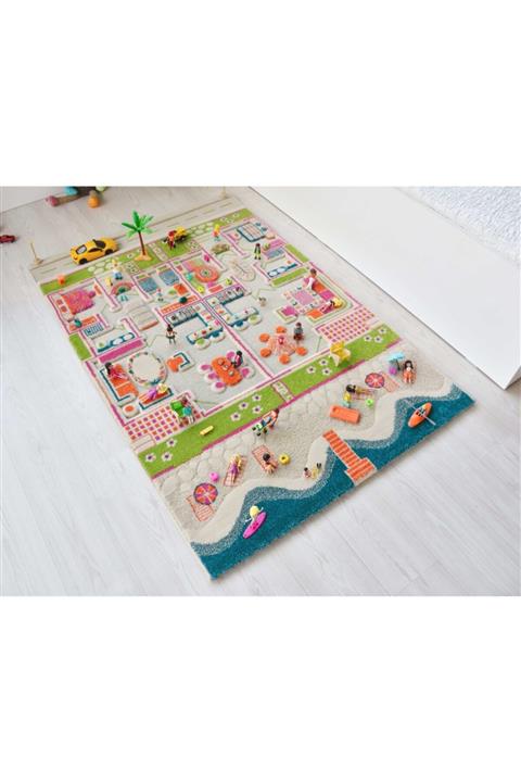 İVİ Çocuk Odası Ikiz Evler Temalı  Oyun Halısı 100x150cm
