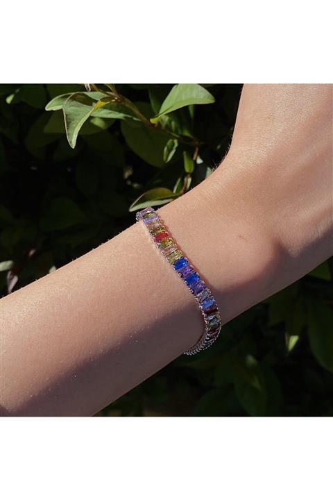 34528 Chain 5mm Baget Tennis Rainbow Bileklik