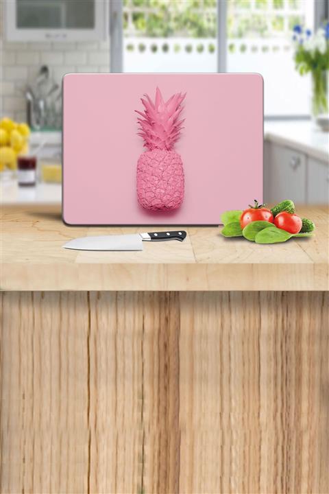 Saban Pembe Ananas Desenli Cam Kesme Tahtası - Cam Kesme Tablası | 30 Cm X 40 Cm
