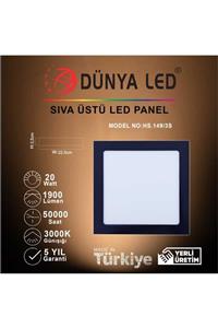 DÜNYA LED Hs.149/3s 20w Sıva Üstü Siyah Kasa Kare Led Panel 3000k Günışığı