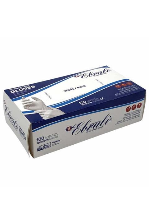 Ebruli Hibrit Poşet S Beden Pudrasız Eldiven Beyaz 100'lü