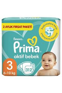 Prima Bebek Bezi Aktif Bebek 3 Beden 312  Adet Aylık Fırsat Paketi (156x2)