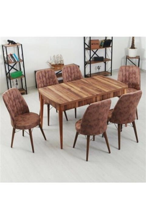 Ruby Home Elmas Serisi 6 Kişilik Masa Takımı -kelebek Açılır Yemek Masası + 6 Adet Sandalye Takımı