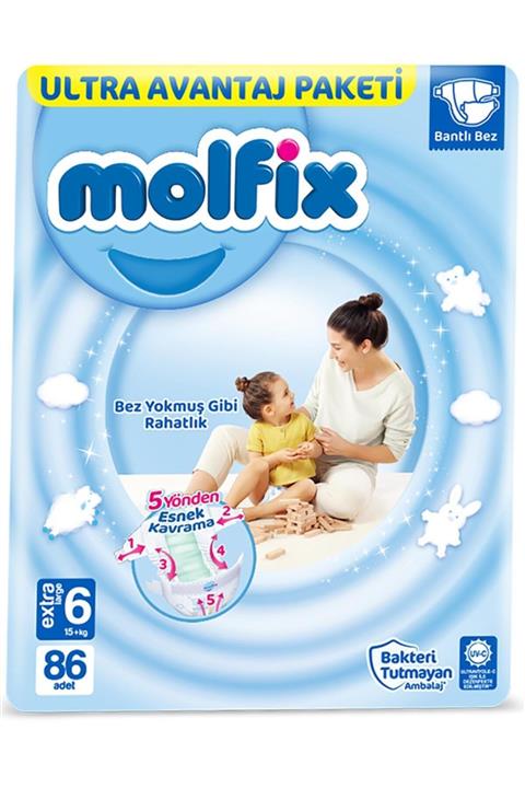 Molfix Bebek Bezi 6 Beden Ekstra Large Ultra Avantaj Paketi 86 Adet