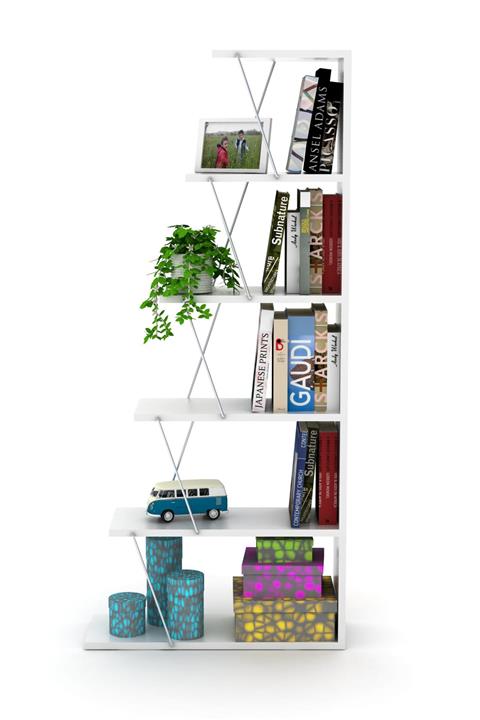 Rafevi Tars Kitaplık Mini (Beyaz-Krom)