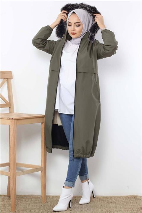 TELVİN Kadın Haki Yağmur Geçirmez Bondit Mont Tsd3009