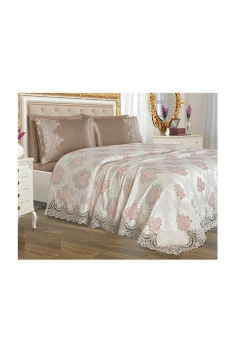 Köşem Çeyiz Miray Fransız Güpürlü Pike Takımı Cappucino