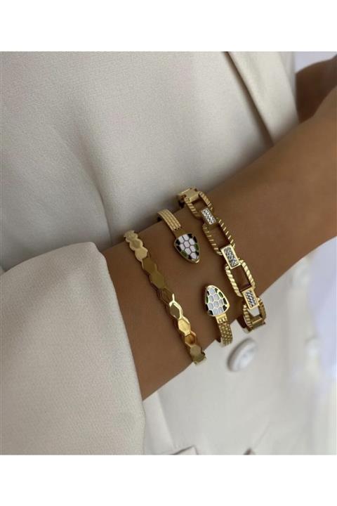 Leylak Aksesuar Çelik Kelepçe Bileklik 3lü Set