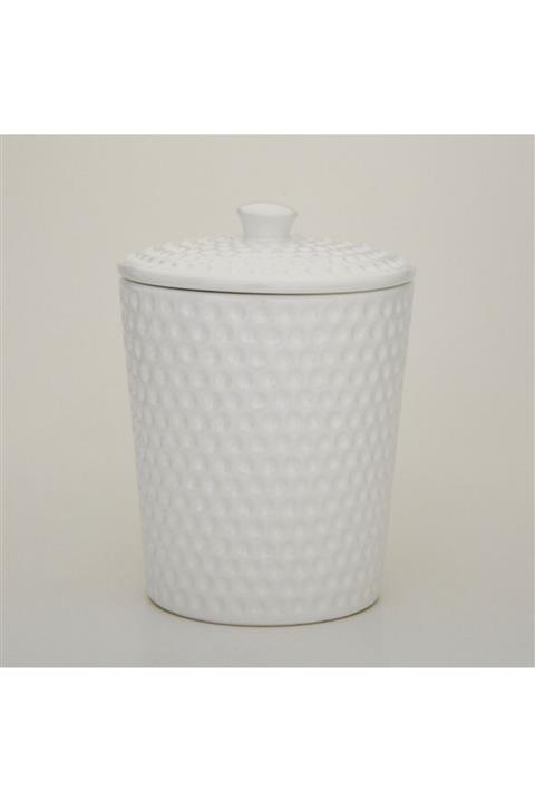 çilekev Porselen Beyaz Golf Desenli Kapaklı Banyo Çöp Kovası
