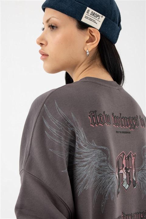 Machinist Oversize Fly To Freedom Şardonsuz Füme Kadın Sweatshirt