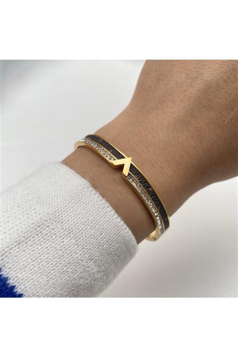 Alaçatı Accesories Çelik Gold Renk Valentino Detay Kelepçe Steel Steels 316l Bileklik