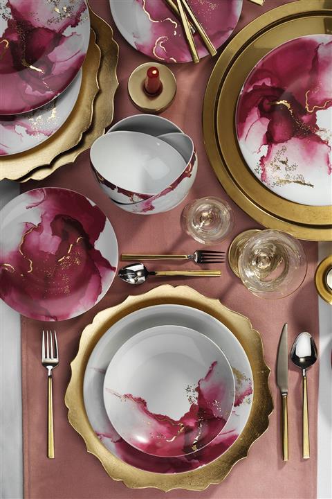 Kütahya Porselen 24 Parça Altın Varaklı Dekoratif Yemek Takımı