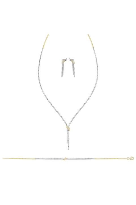 Tuğrul Kuyumculuk Kadın Beyaz Altın Taşlı Set T050371 14 Ayar