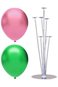 INFINITY 100’lü Metalik Balon Ve 7 Çubuklu Balon Standı Seti, 2 Renk X 50, Pembe, Yeşil