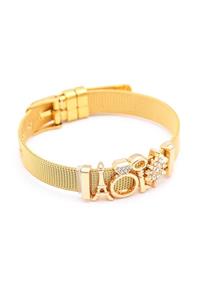 Chavin Kadın Gold Örgü Hasır Charm Taşlı  Çelik Bileklik ec96sr