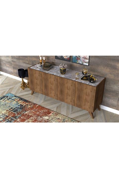 E Depocu Rose Ceviz Mermer Desenli Konsol B-knsl2 Ceviz