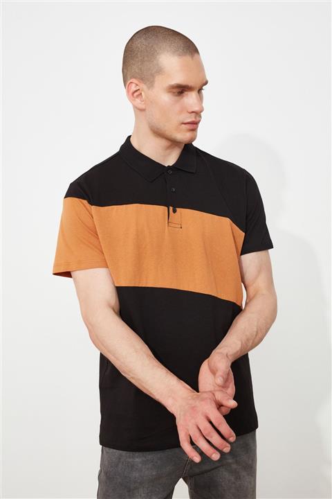 TRENDYOL MAN Siyah Erkek Regular Fit Kısa Kollu Renk Bloklu Polo Yaka T-shirt TMNSS21PO0184