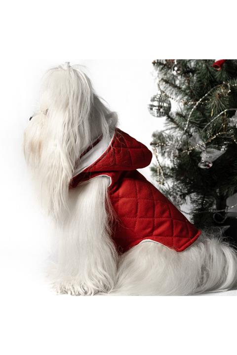 MAXSTYLESPET Seyyar Kapüşonlu Kapitone Mikro Dolgulu Kırmızı Yelek Kedi Köpek Kıyafeti