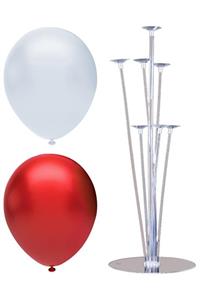 INFINITY 100’lü Metalik Balon Ve 7 Çubuklu Balon Standı Seti, 2 Renk X 50, Beyaz, Kırmızı