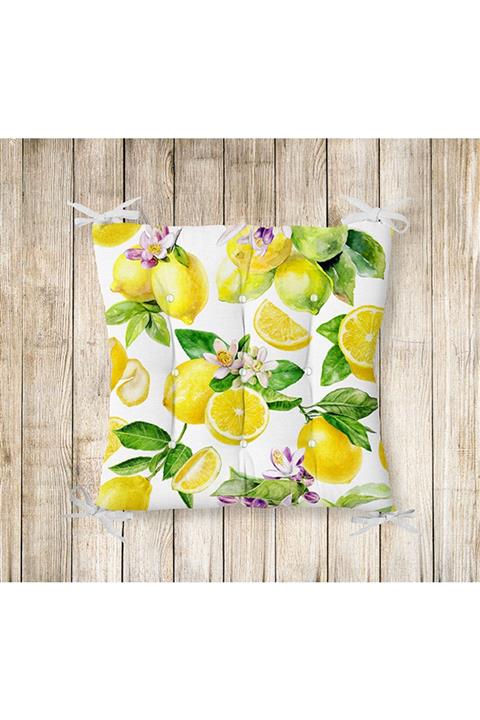 decoars Limon Desenli Özel Tasarım Pofidik Sandalye Minderi