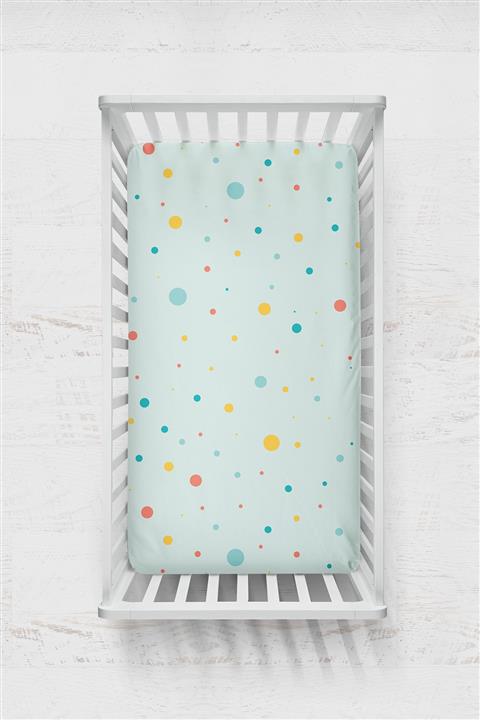 HAPPY FOLKS PROJECT 'renkli Nokta Desenli' Dots In Space Bebek Beşik %100 Pamuk Organik Lastikli Çarşaf 70x140 Cm
