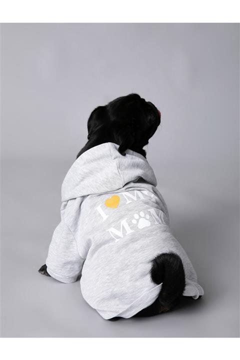 Koton Gri Pamuklu Kapüsonlu Yazili Baskili Köpek Sweatshirt