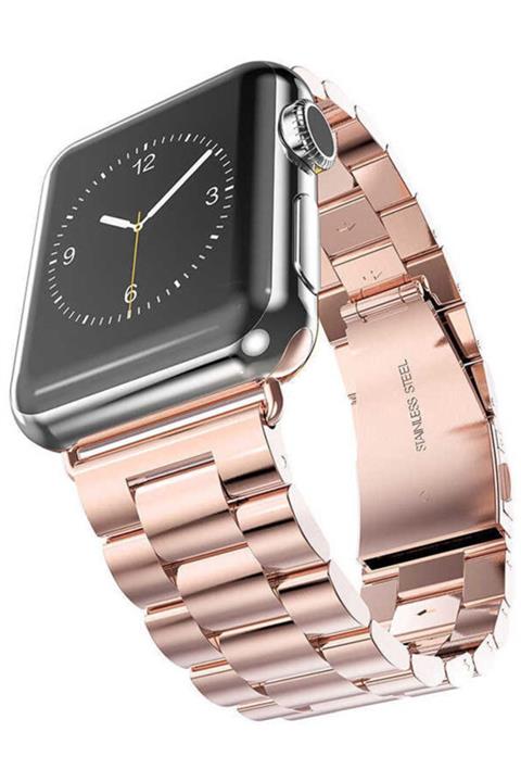 Apple Watch 1 2 3 4 5 6 Se 44 Mm Krd04 Klipsli Metal Kordon Kayış Rose Ve Popsocket