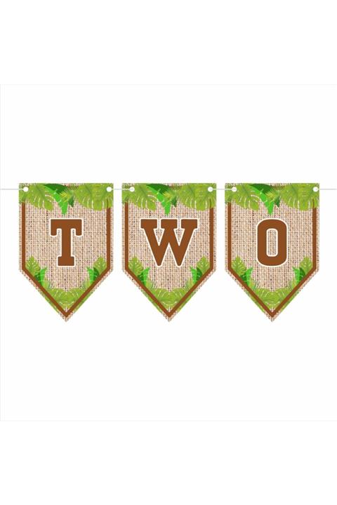 SİYAH PARTİ EVİ Safari Doğum Günü Hasır Görünümlü Two Bayrak Banner