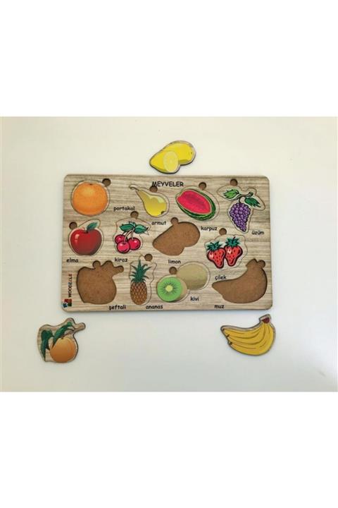 Bundera Montessori Ahşap Meyve Meyveler Eğitici Puzzle Bultak Çocuk Oyuncağı