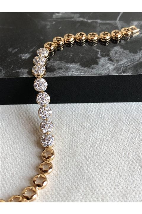 Di Amore Accessorise Zirkon Taşlı Kuyumcu Model Ayarlanabilir Çelik Gold Bileklik