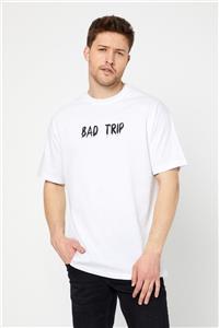 BACKMAN Unisex Badtrıp Yazılı Beyaz Renk Oversize T-shirt