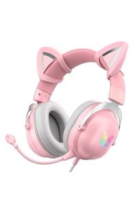 BLUPPLE Oyuncu Kulaklığı Kedi Pembe Kız Kulaklıklı Onikuma X11 Gamer Headset 3.5mm