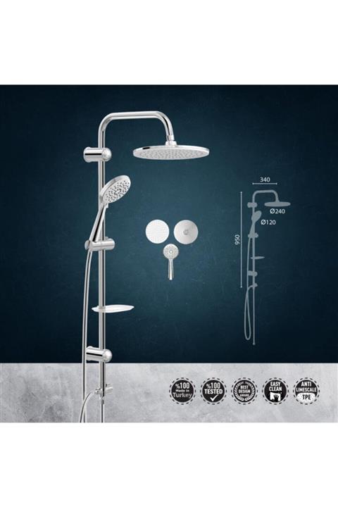 Valtemo Vs-5130 Krom Tepe Yağmurlamalı Duş Seti Troya Chrome