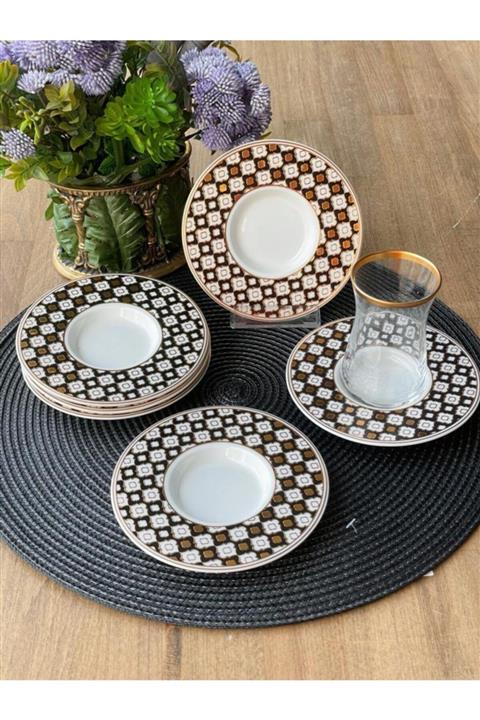 ROSSEV Çay Tabak Yonca Desen 6'lı