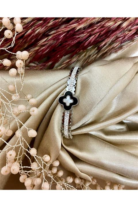 G&K ATELIER Taşlı Çelik Kelepçe Bileklik