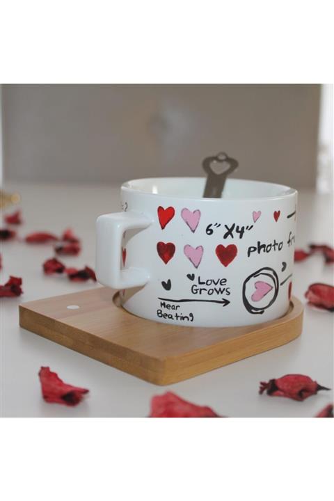 teiracollection Kalp Desenli Mıknatıs Kaşıklı Kahve Fincanı 200 ml