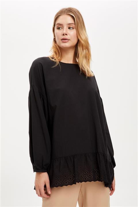 DeFacto Kadın Black Red Dantelli Dokuma Tunik R3513AZ20AU