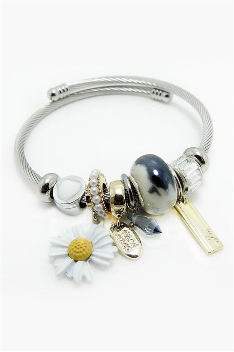 Chavin Beyaz Papatya Baget Taş Charm Çelik Bileklik Ek05by