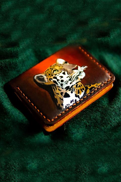 LEONADEM Lüks Leopar Resimli Kadın Deri Kartlık
