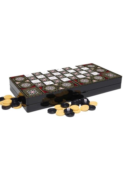 Yenigün Klasik Sedef Desenli Ahşap Tavla Büyük Boy