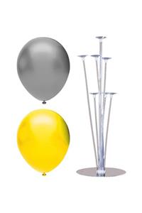 partisüs Metalik Balon 100 Adet Ve 7 Çubuklu Balon Standı Seti, 2 Renk X 50, Gümüş, Sarı