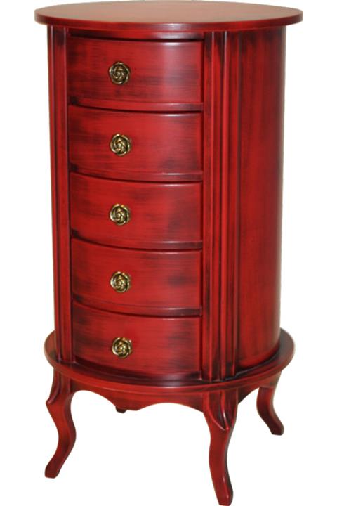 Döküntücü Komodin 5 Çekmeceli Yuvarlak Kırmızı