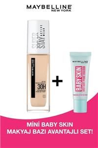 Maybelline New York Super Stay Active Wear 30h Fondöten 03 True Ivory Mini Baby Skin Makyaj Bazı 10ml Makyaj Seti