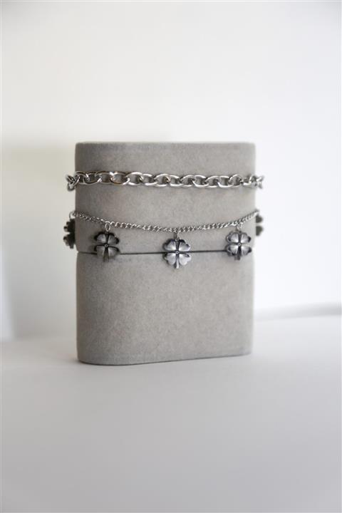 Pinkfish Accessories Çelik Yonca Bileklik Çift Zincir (silver)