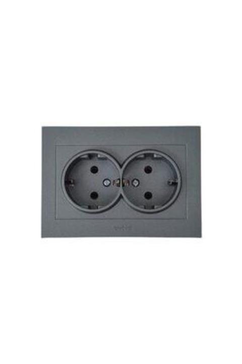OVİVO Antrasit 2 Li Topraklı Priz 12 Adet Çerçeveli