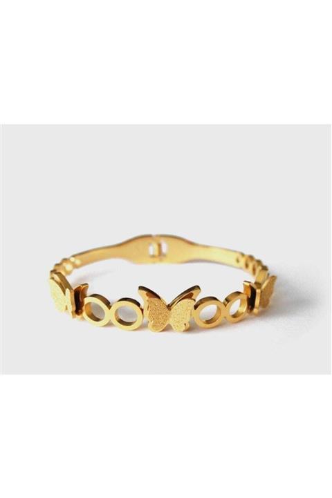 Büşra accessories Delik Kordon Kelebek Detaylı Gold Çelik Kelepçe